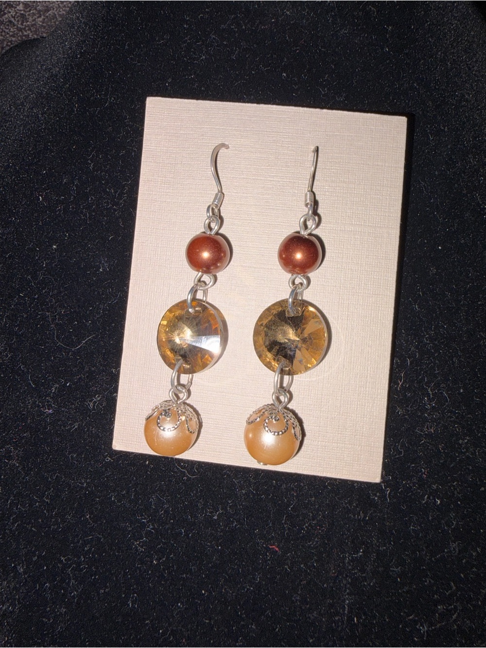 Elegant Gold-Tone Dangle Earrings with Amber Beads